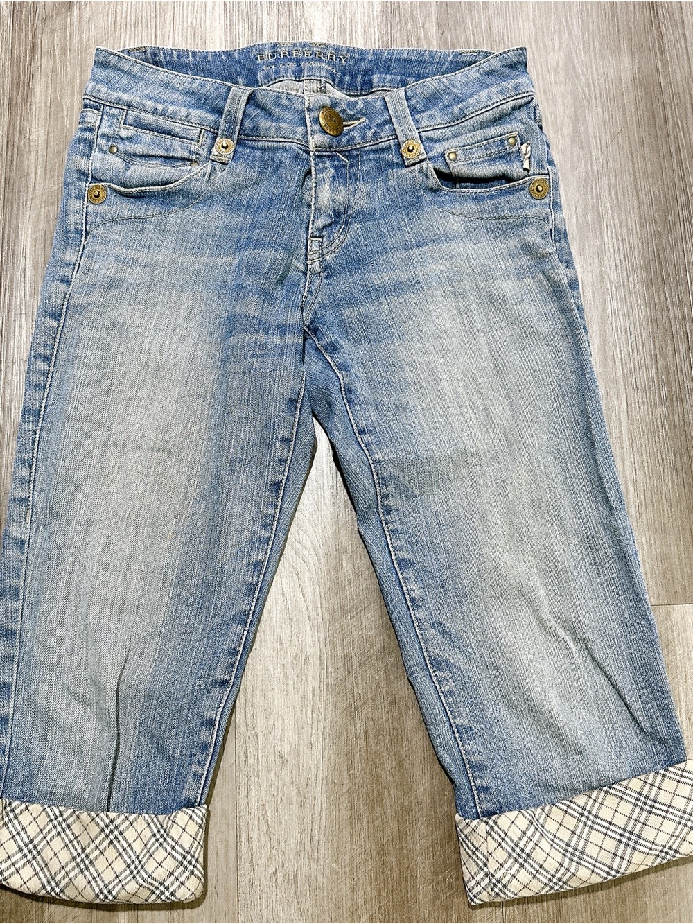 Burberry Blue Label Nova Check Cuff Cropped Jeans 38 Capri